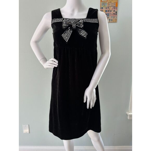 Vintage Y2k Black Velvet Dress with Sequin Bow Detail size Girls 10/12 - Picture 1 of 5